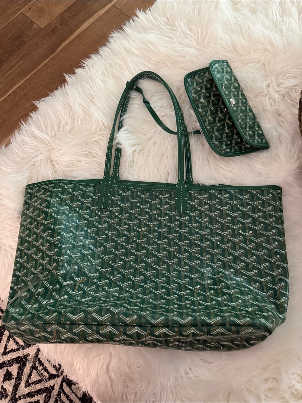 Green Patterned Tote Bag with Matching Wallet